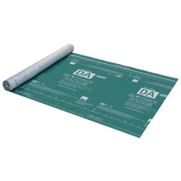 Pro Clima DA/DA connect - ūdens necaurlaidīga tvaika un gaisa izolācijas membrāna tiek klāta uz konstrukcijām zem spāru izolācijas materiāla.