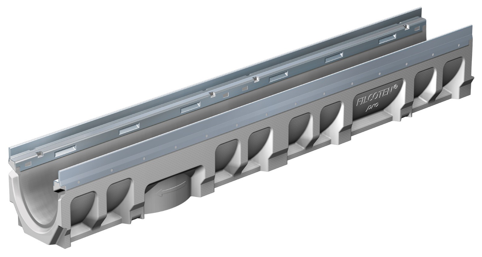 Kanāls Filcoten Pro, NW100/0 1000x138x142mm, ar cinkotu apmali, ar izvadu bez slīpuma