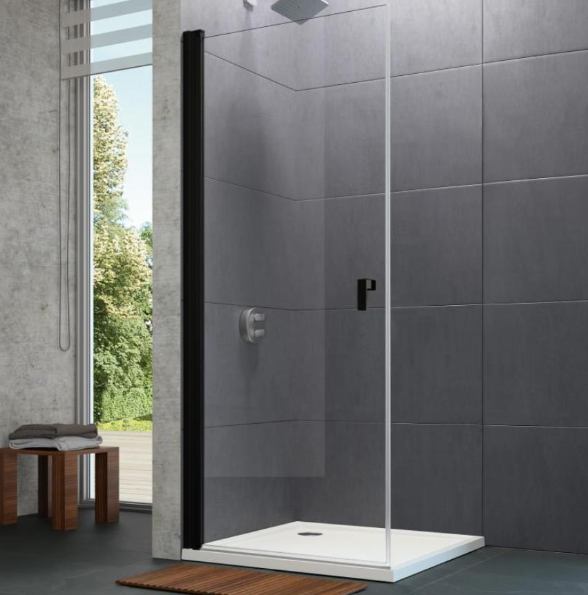 dušas durvis stūrim/nišai Design pure, 900 mm, h=2000, black edition/caurspīdīgs stikls AP