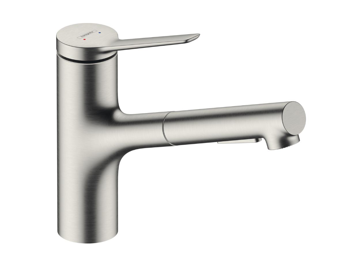 virtuves izlietnes maisītājs ar izvelkamu dušu Zesis M33-150 2jet, stainless steel optic