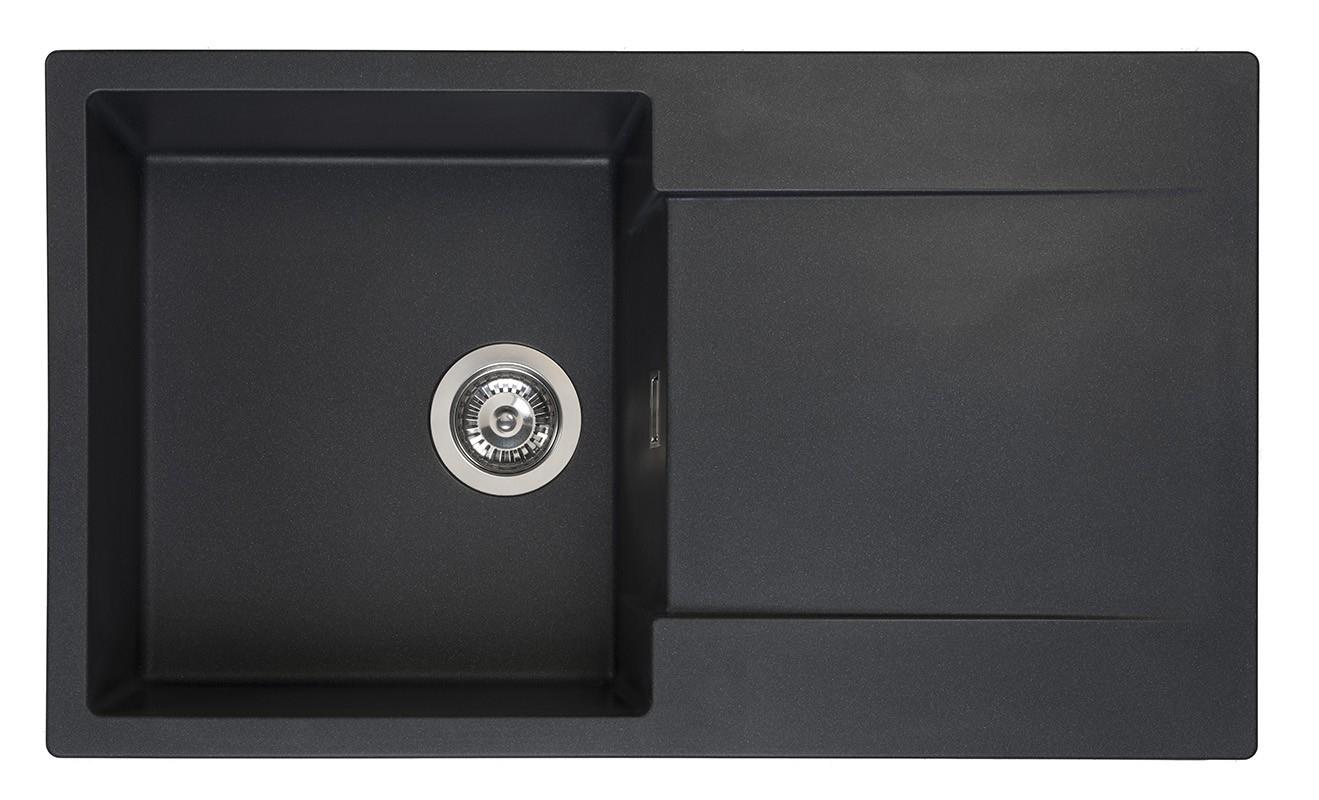 virtuves izlietne Amsterdam 10, viena bļoda ar plauktu, 860x500 mm, black silvery