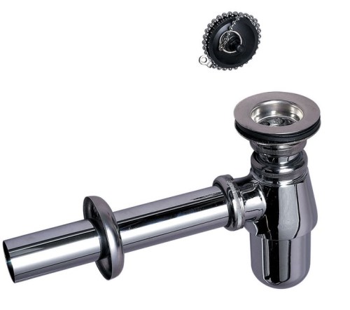 izlietnes sifons ar izplūdi un korķi ar ķēdi, 1¼ x 32 mm, hromēts misiņš