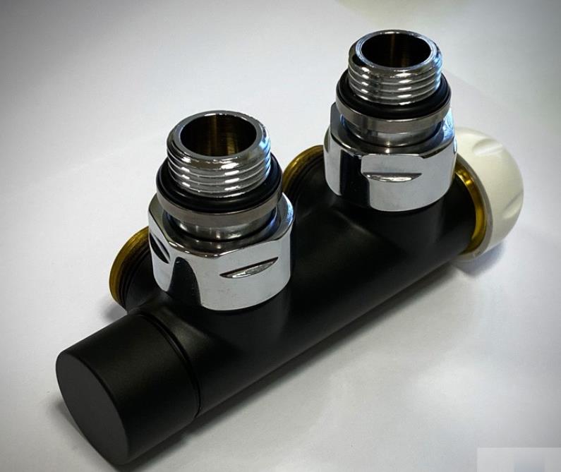 Rad. dubultbloks Twinvalve Thermo 1/2` x 24-19, 90°, melns matēts, bez termogalvas