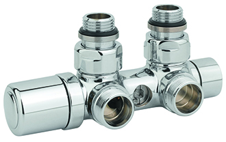 Rad. dubultbloks Twinvalve Thermo 1/2` x 24-19, 90°, hromēts (50mm)