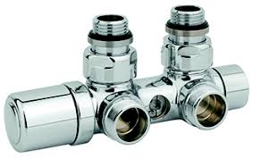 Rad. dubultbloks Twinvalve Thermo 1/2` x 24-19, 90°, balts (50mm)