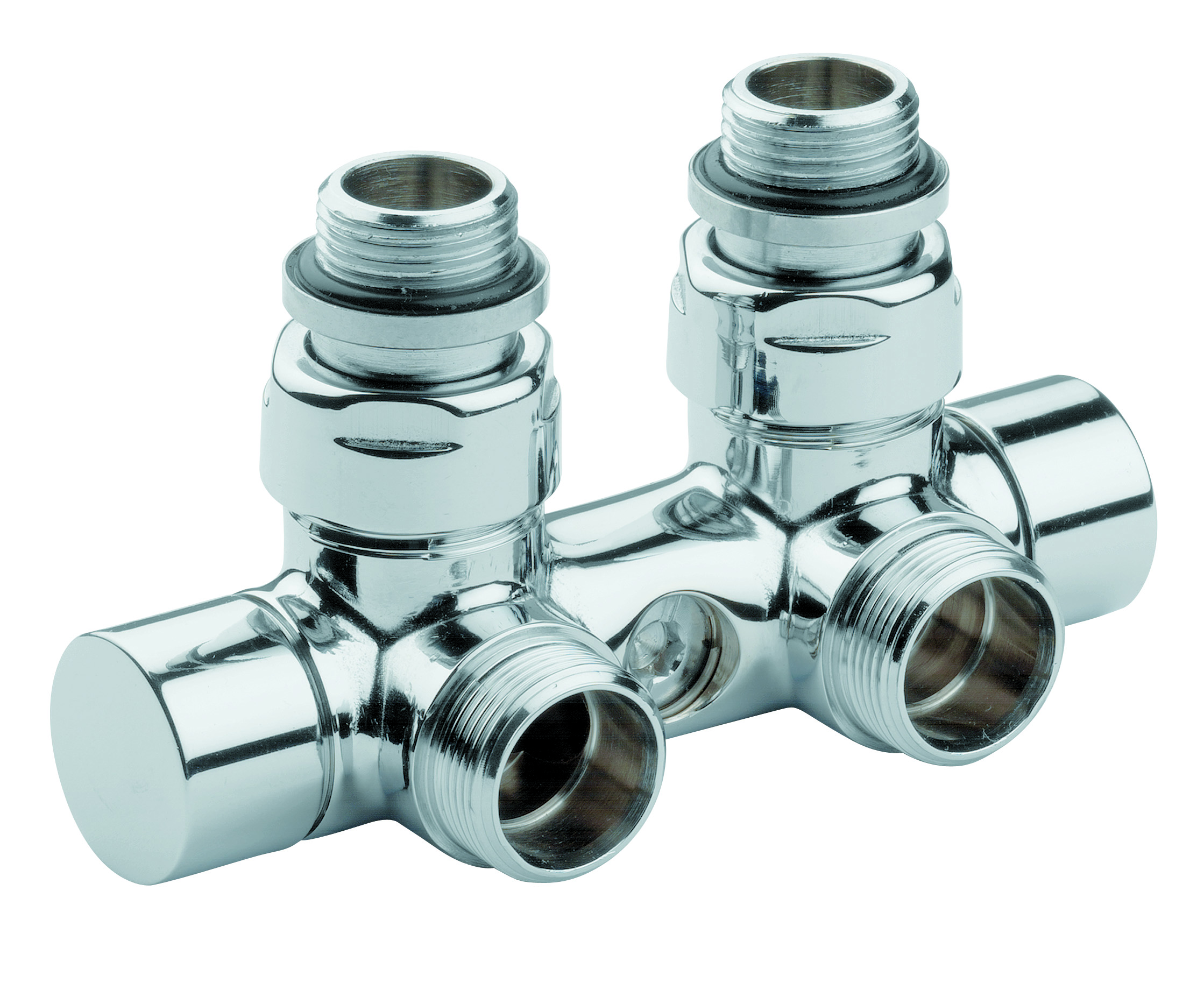 Rad. dubultbloks Twinvalve 1/2` x 24-19, 90°, hromēts (50mm)