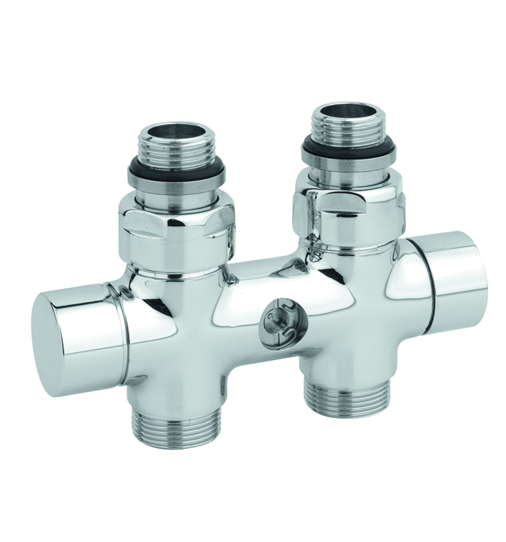 Rad. dubultbloks Twinvalve 1/2` x 24-19, taisns, hromēts (50mm)